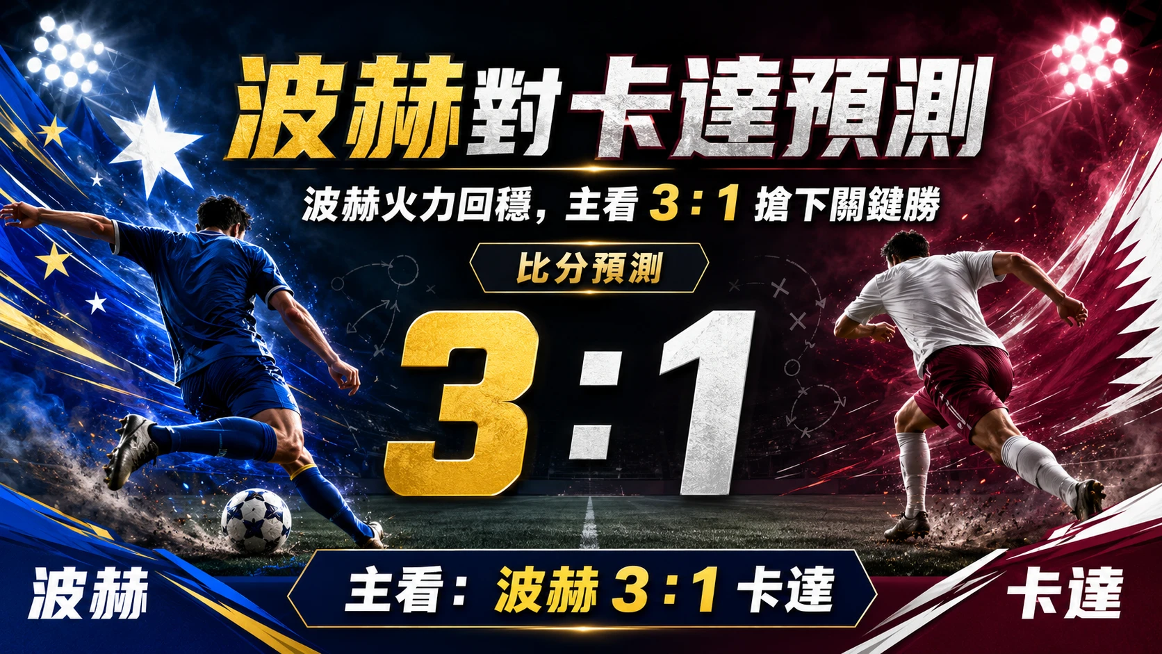 波赫對卡達比分預測,波赫火力回穩,主看 3 比 1 取勝。