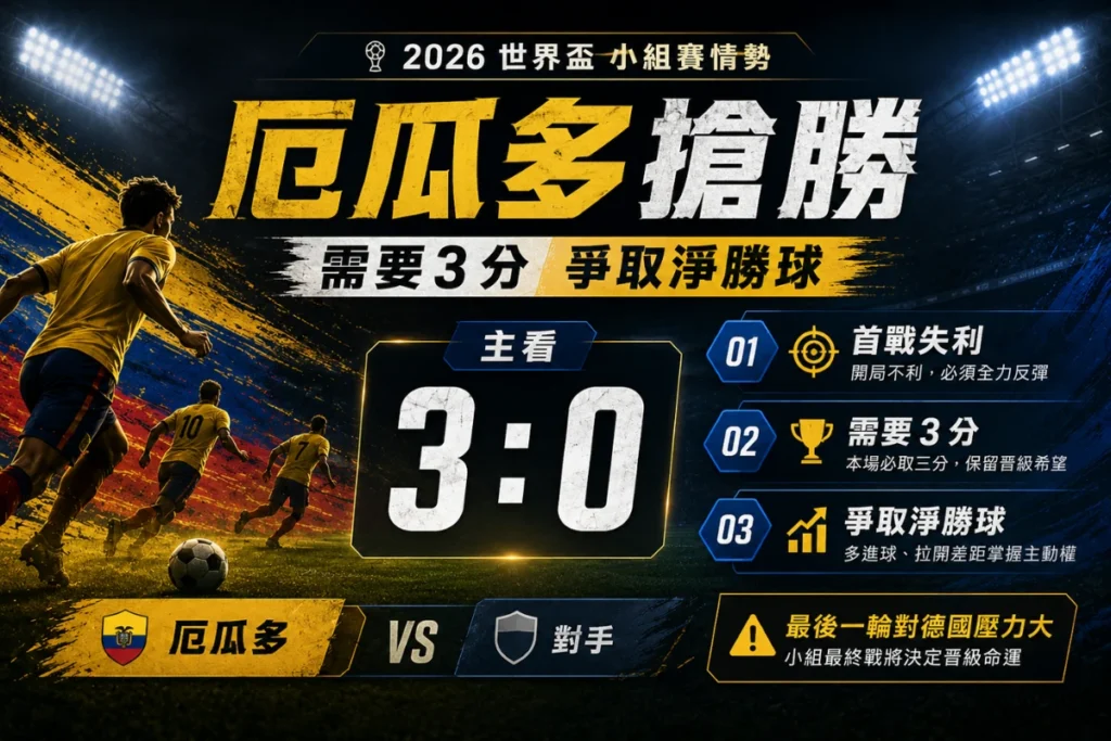 厄瓜多對庫拉索不只需要贏球，也需要爭取淨勝球提升 E 組出線機會。