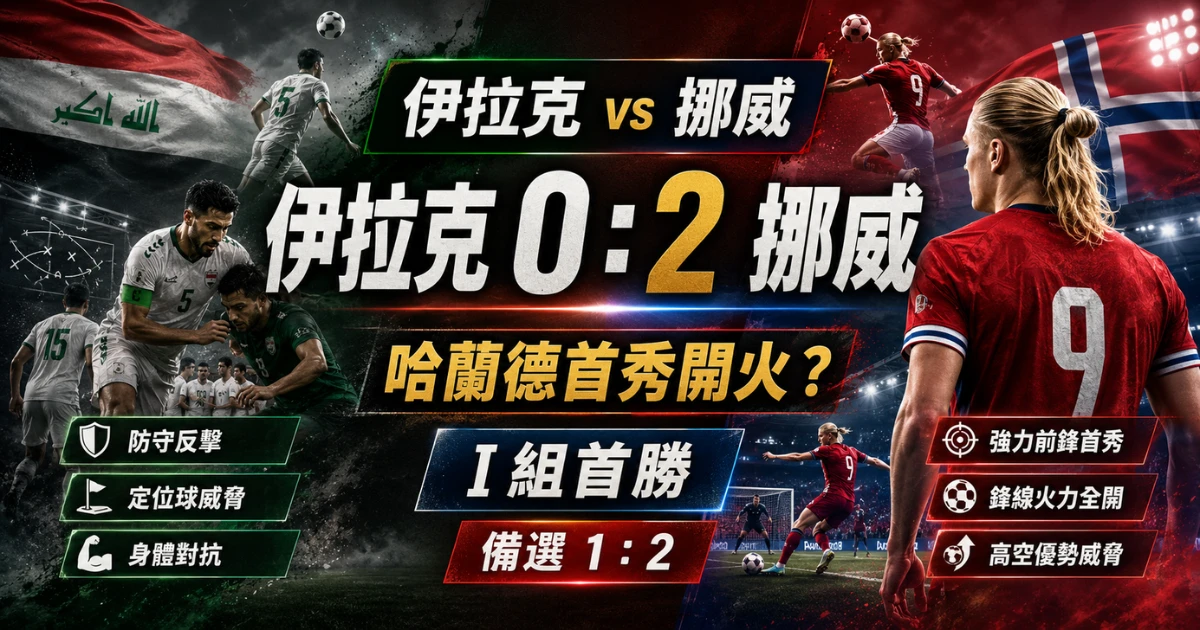 伊拉克 vs 挪威預測,整理哈蘭德首秀、挪威 2 比 0 取勝與備選 2 比 1。