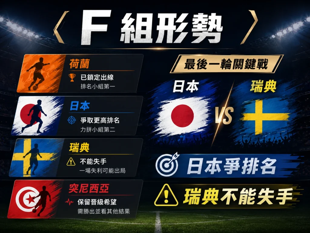 F 組最後一輪形勢,日本爭排名,瑞典不能失手。