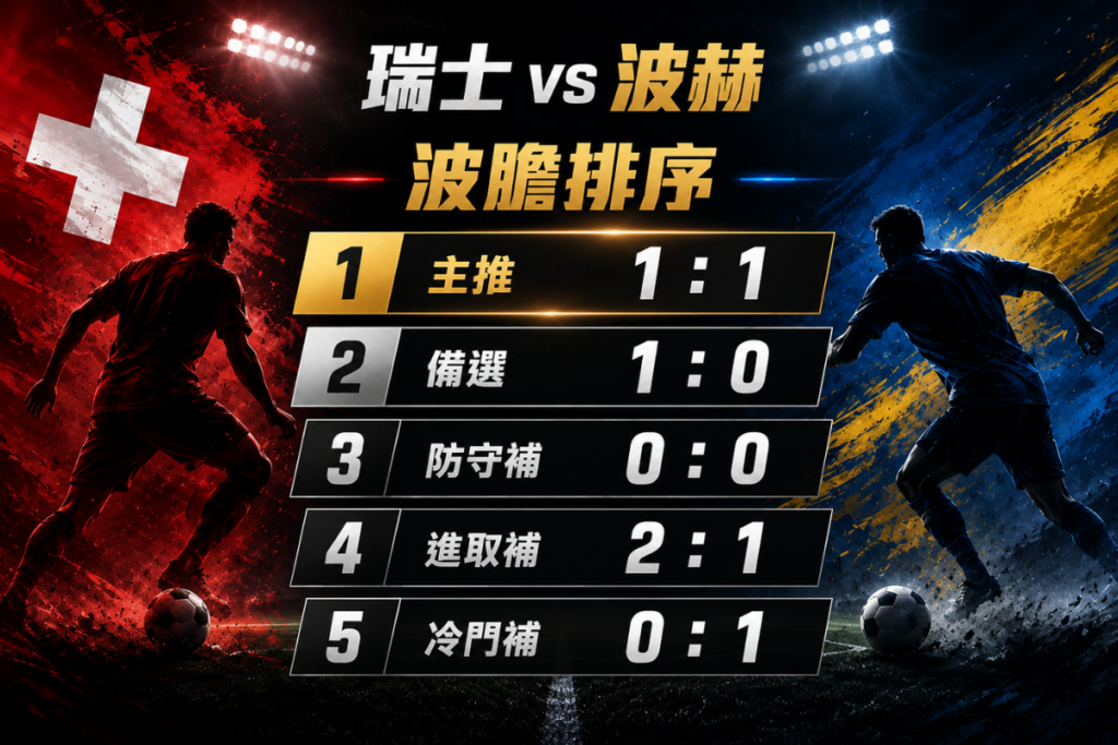 瑞士 vs 波赫波膽排序，整理 1 比 1 主推與瑞士 1 比 0 備選方向。