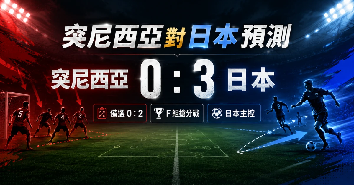 突尼西亞對日本賽前預測,主看日本 3 比 0 取勝,備選 2 比 0。