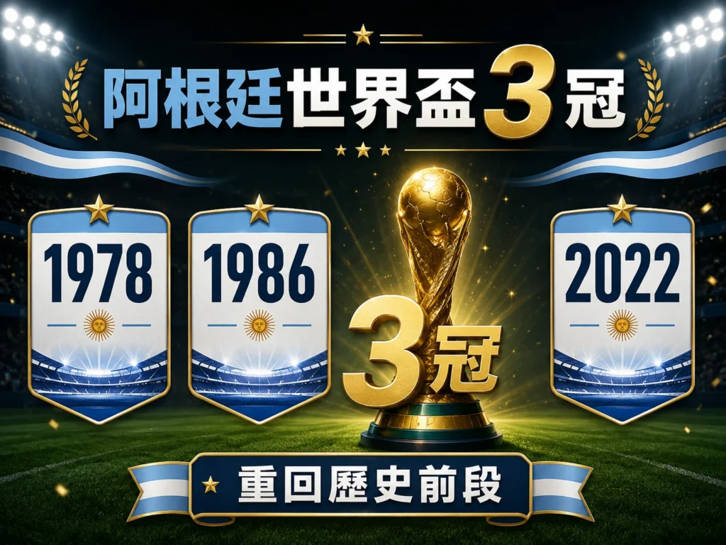 阿根廷世界盃冠軍次數共 3 次,分別在 1978、1986、2022 年奪冠。