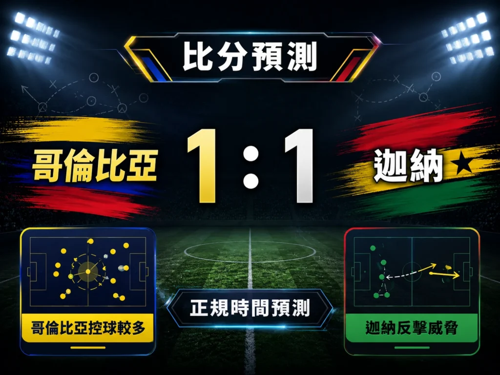 哥倫比亞對迦納比分預測，雙方主看 1：1 戰平。